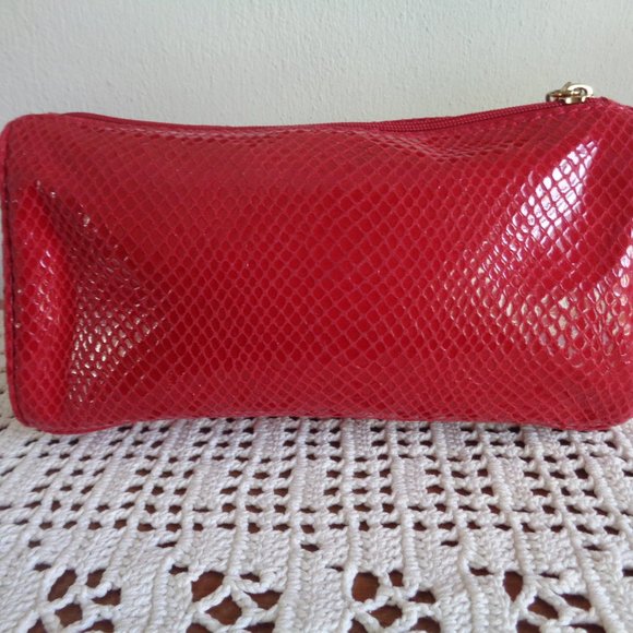 Michael Kors Clutch Evening Bag Cosmetic Case Make Up Pouch Red Snakeskin Look - Picture 2 of 12